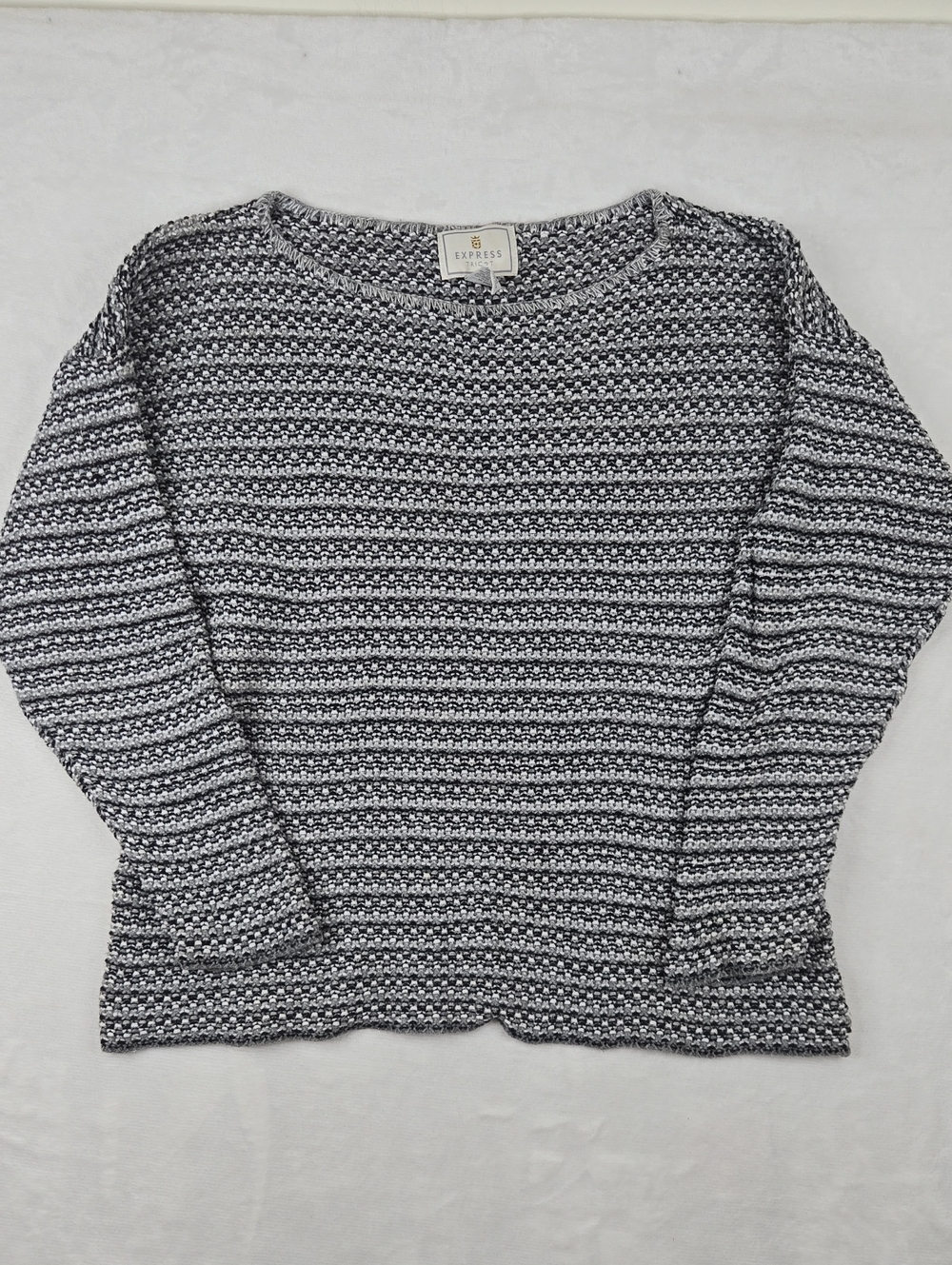 Express Tricot Gray & Black Chunky Knit Long Sleeve Sweater Womens Size S